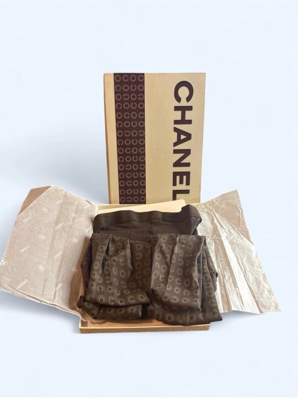 Chanel khaki Logo-Print tights with Original Box
